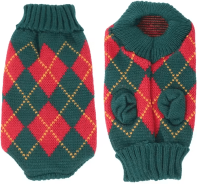 Inspire Picks Knitted Turtleneck Cat Sweater For Winter Warmth & Holiday Style green Plaid xxl