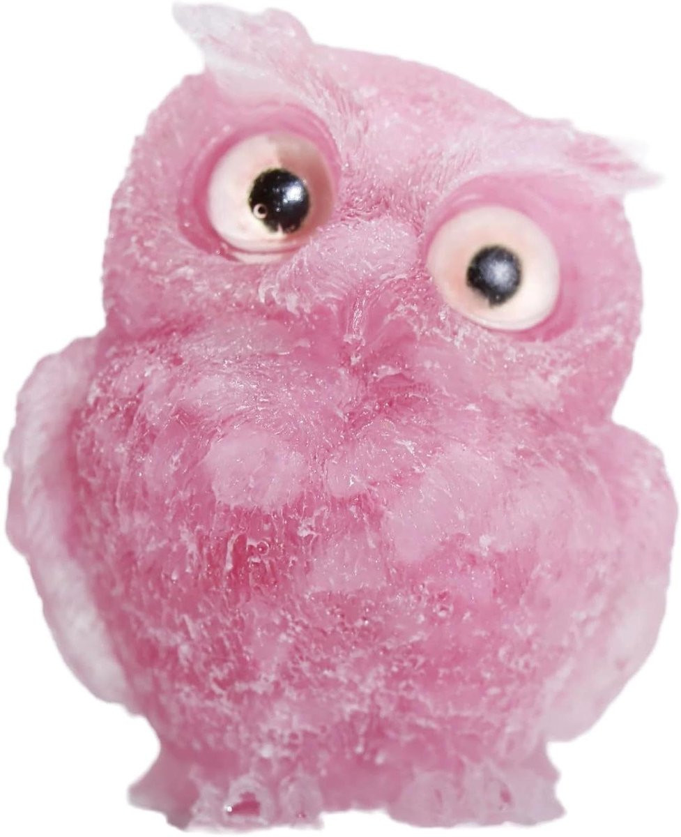 Handgemaakt Kristallen Uil Beeldje - Roze - Hoogte: 6 cm