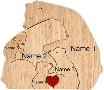 Inspire Picks Custom Family Bear Puzzle Ornament Personalized Family Name Bear Decor With Engraving 5 Bears customized