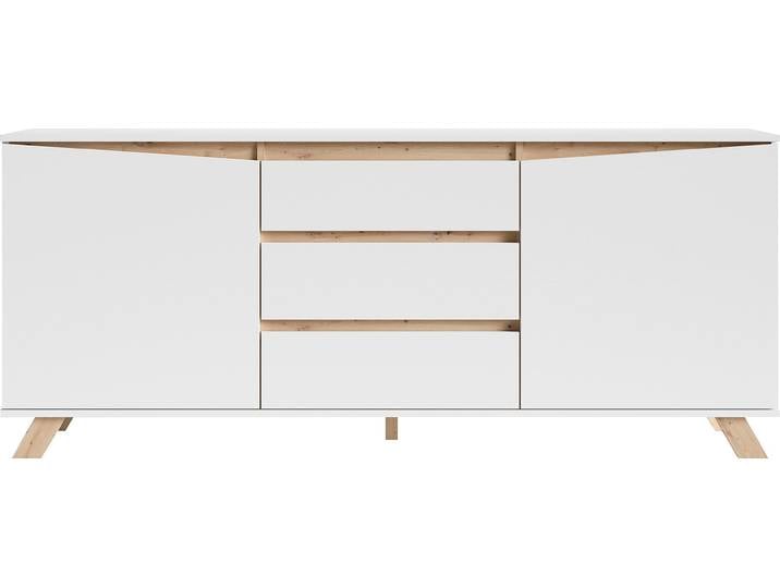 Sideboard BYLIVING Valentin , weiß, B:180cm H:76cm T:38cm, Holzwerkstoff, Melamin, Sideboards, Sideboard