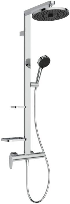 Ideal Standard Duschsystem BD584AA  m.Brausearmatur, 2 Ablagen, Handbrause und Kopfbrause, Chrom