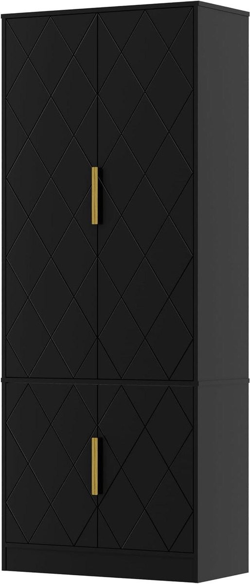 Diamant Design Keukenkast Hoog Dressoir Buffet Zwart Breedte: 150 cm