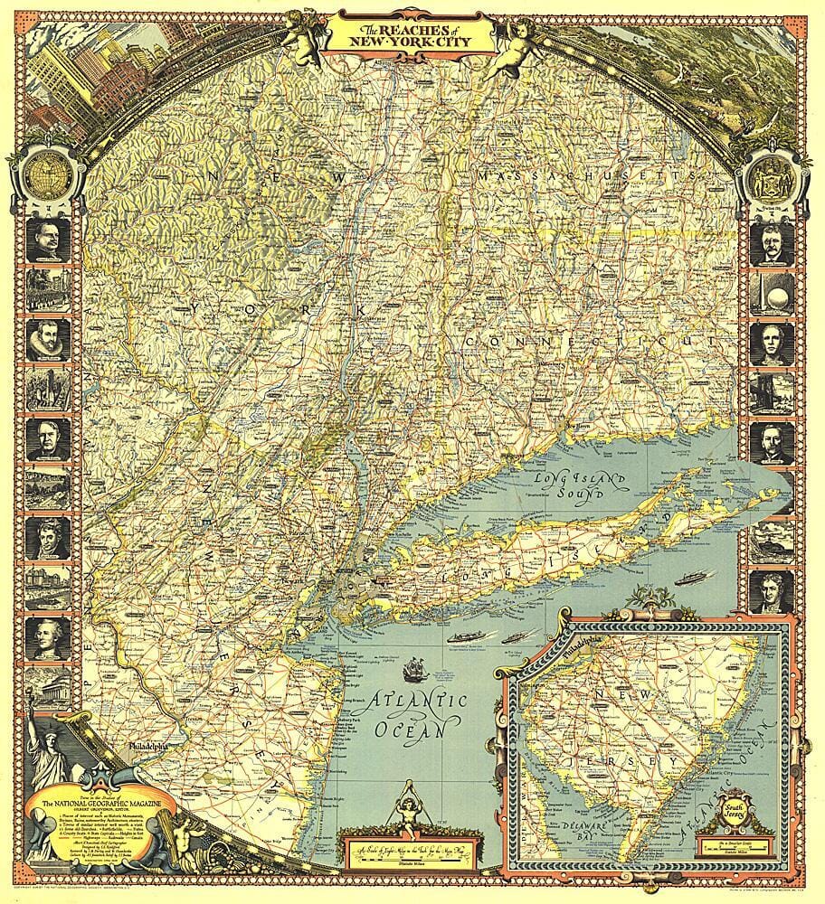 National Geographic Historic POD Carte de 1939 des quartiers de la ville de New York