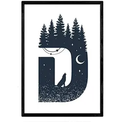 POSTER Buchstabe D Natur Wolf Mond A4 Rahmenlos