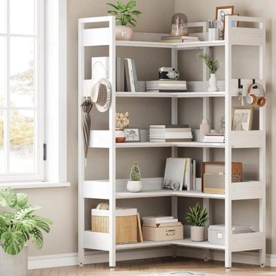 Garvee Corner Bookshelf, 5-Tier L-Shaped Industrial Bookcase, Convertible Storage Display Shelf