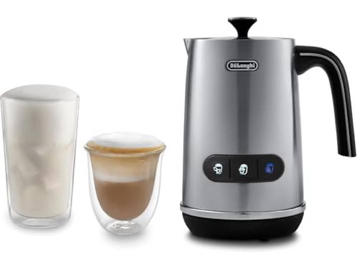De'Longhi Elektrischer Milchaufschäumer LatteMix EMF3.M, für heiße & kalte Milch & pflanzlichen Alternativen, einfache Reinigung, transparenter Deckel, 3 Tasten, 250ml, Weiß