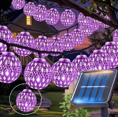 Inspire Curations Moroccan Solar Ball String Lights With 8 Lighting Mode purple 6.5m 30led