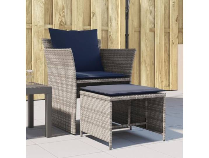 PE Rattan Gartenstuhl bequem mit Fußhocker Grau wie abgebildet Gartenstuhl mit Fußhocker Grau Poly Rattan Lounge Sessel Set mit Kissen Balkon Terrasse Wetterfest Stahlrahmen