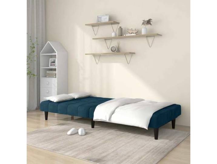 KTHLBRH Schlafsofa 2-Sitzer blau Samt 200 cm Holzstruktur, Schaumgummi, umwandelbar, Gäste, Wohnzimmer