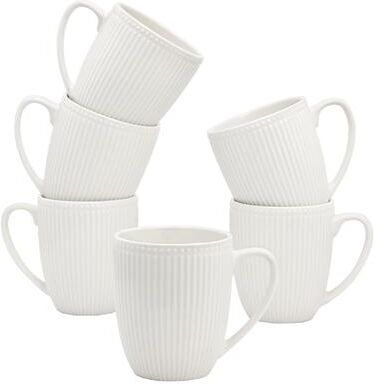 Elama 6 Piece Round Stoneware 12 Ounce Mug Set in White