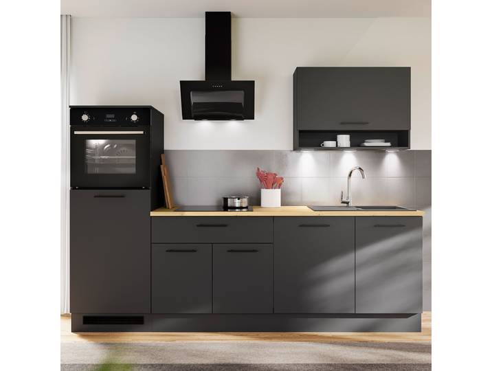Küchenzeile Breite 260 cm 260 x 220 x 60cm Schwarz/Matt Schwarz Elektrogeräte Premium