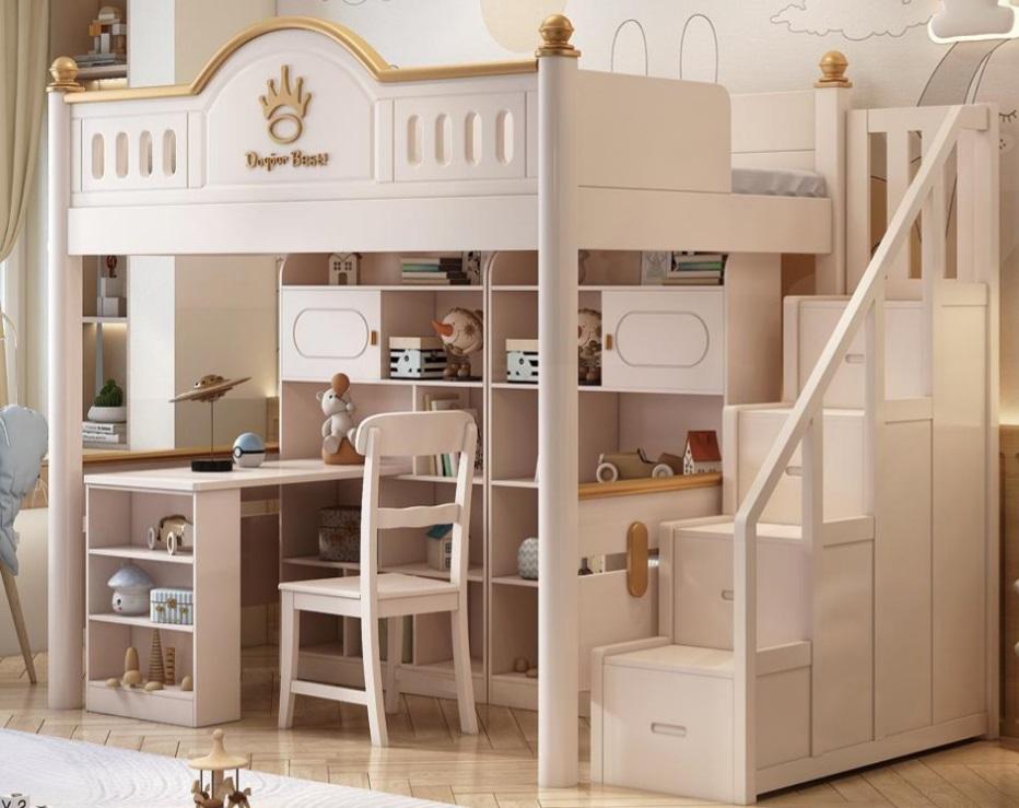 Weiß Holz Hochbett mit Schreibtisch Etagenbett Doppelstockbett Kinderbett