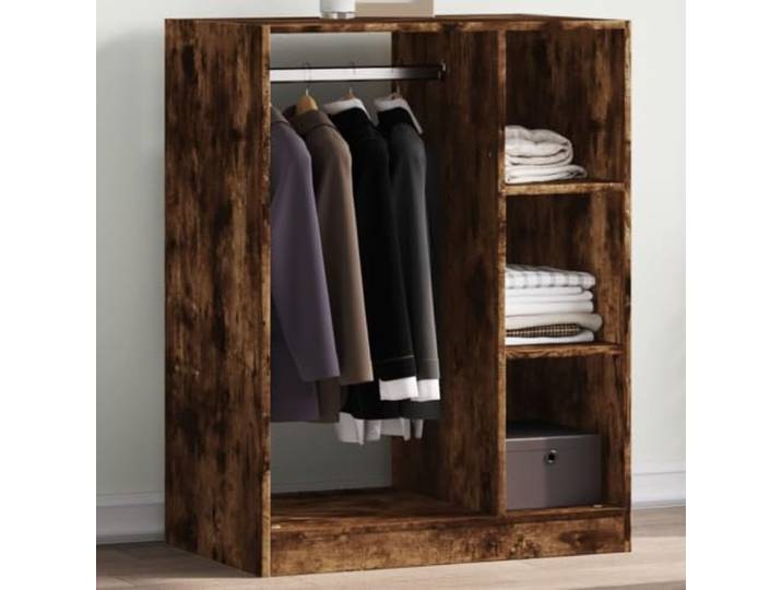 Kleiderschrank, Raucheiche, 77 x 48 x 102 cm, Holz, für Kleiderschrank Seitenregal, Kleiderstange, Wandbefestigung inklusive, feuchtigkeitsbeständig, kompaktes Design