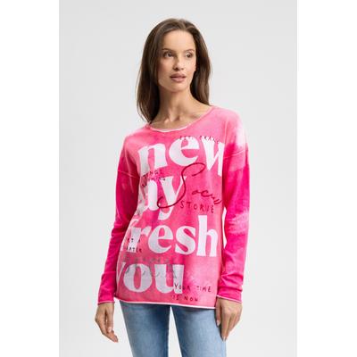 Rundhalspullover SOCCX, Damen, Gr. XL, neon rose, Feinstrick, Material: 100% Baumwolle, bedruckt, regular fit normal, Rundhals, eingesetzt Rollsaum, Pullover Rundhalspullover, aus Feinstrick mit Rollsaum