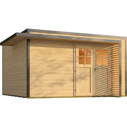 Weka Design Gartenhaus Pure Garden Amberley mit Massivholz-Doppeltür - 44 mm naturbelassen Ohne Fenster 400 x 400 cm