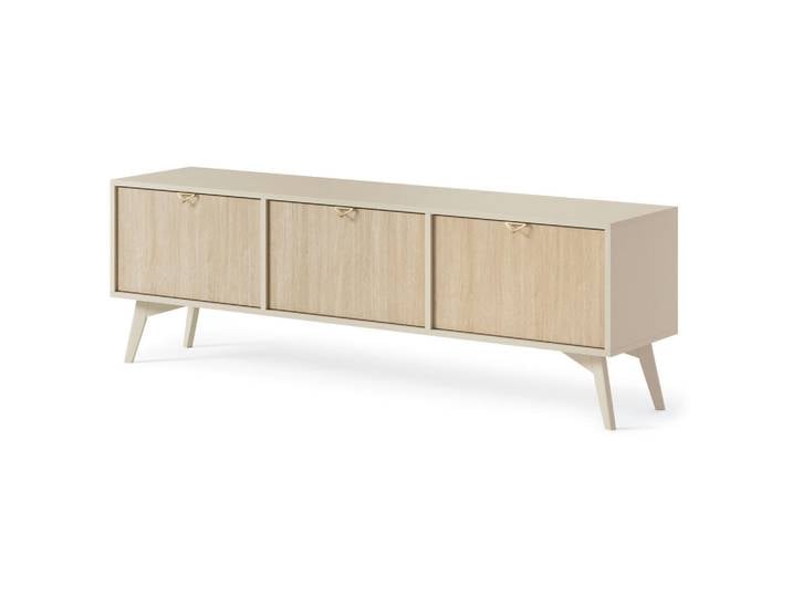 Komodee Lowboard Tofino Rtv158 – Sandbeige, Skandinavische Fischgrät, Beige, Metall, 158x52x38 cm, Wohnzimmer, TV Möbel, Lowboards, Lowboards stehend
