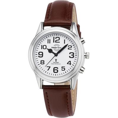 Funkuhr MASTER TIME "Sprechende Funkuhr", braun, Armbanduhren, Damen, Funkuhr, Armbanduhr, Quarzuhr, Damenuhr, Lederarmband