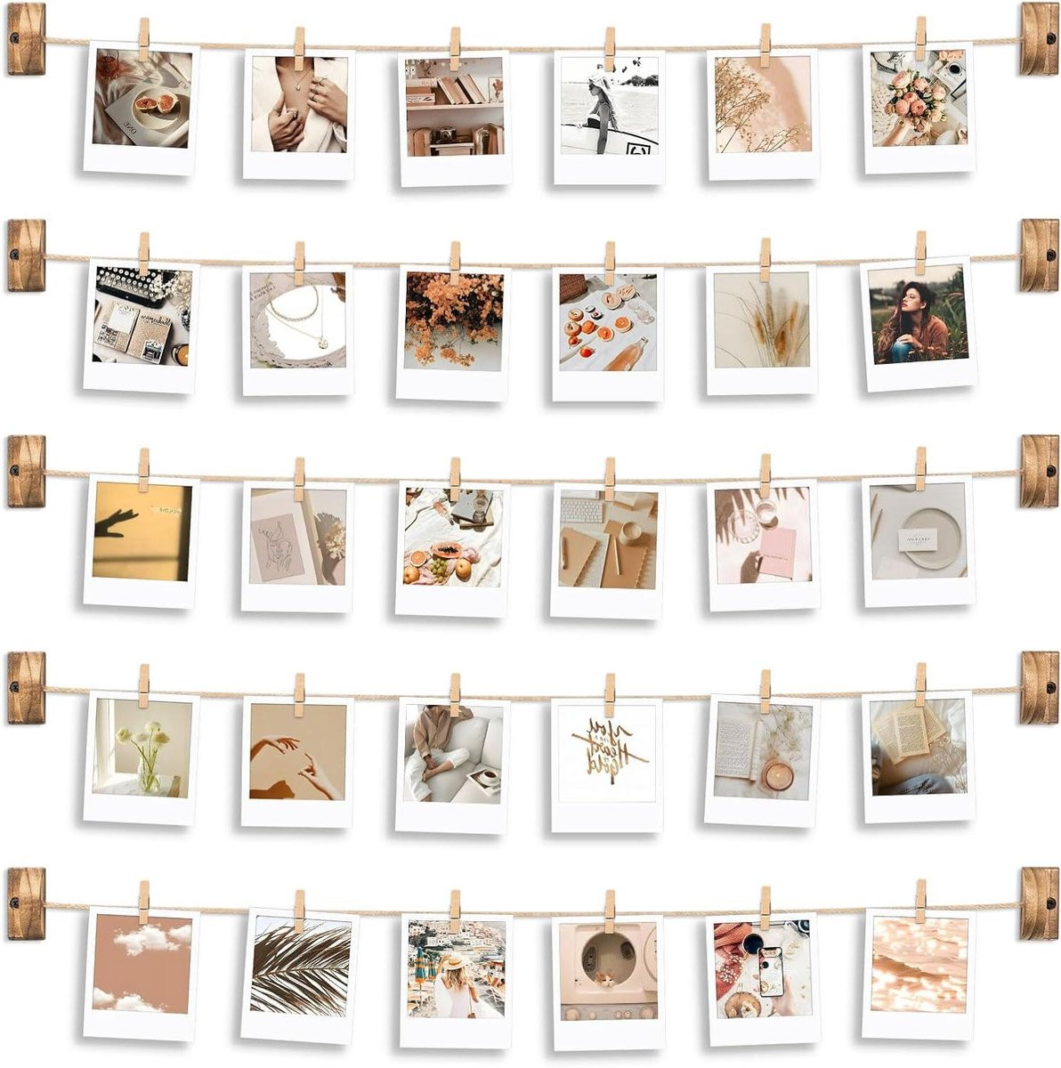 Fotolijsten Collage Foto Display Muur Decoratie Rustieke Hout Stijl met 30 Clips - Zwart