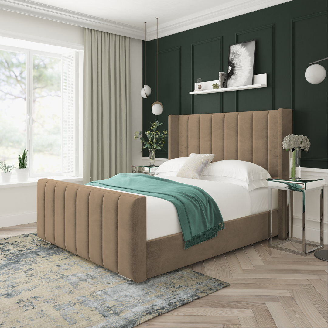 Lark Manor Naples Velvet Upholstered Bed Frame Mink Naples Velvet Single (3')