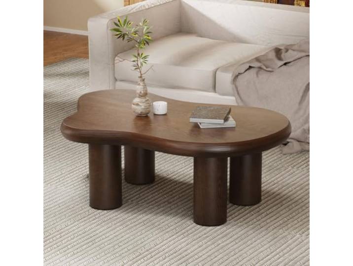 JHKZUDG Cloud-Couchtisch, Moderner Weißer Couchtisch,(Braune Wolken) Niedriger Mitteltisch Mit 3 Kugelbeinen, Hübscher Unregelmäßiger Akzenttisch, Teetisch Für Wohnzimmer Den Innenbereich