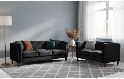 US Pride Furniture Container Furniture Line Tufted Square Design 2 Pieces Livingroom Sets, Loveseat and Sofa