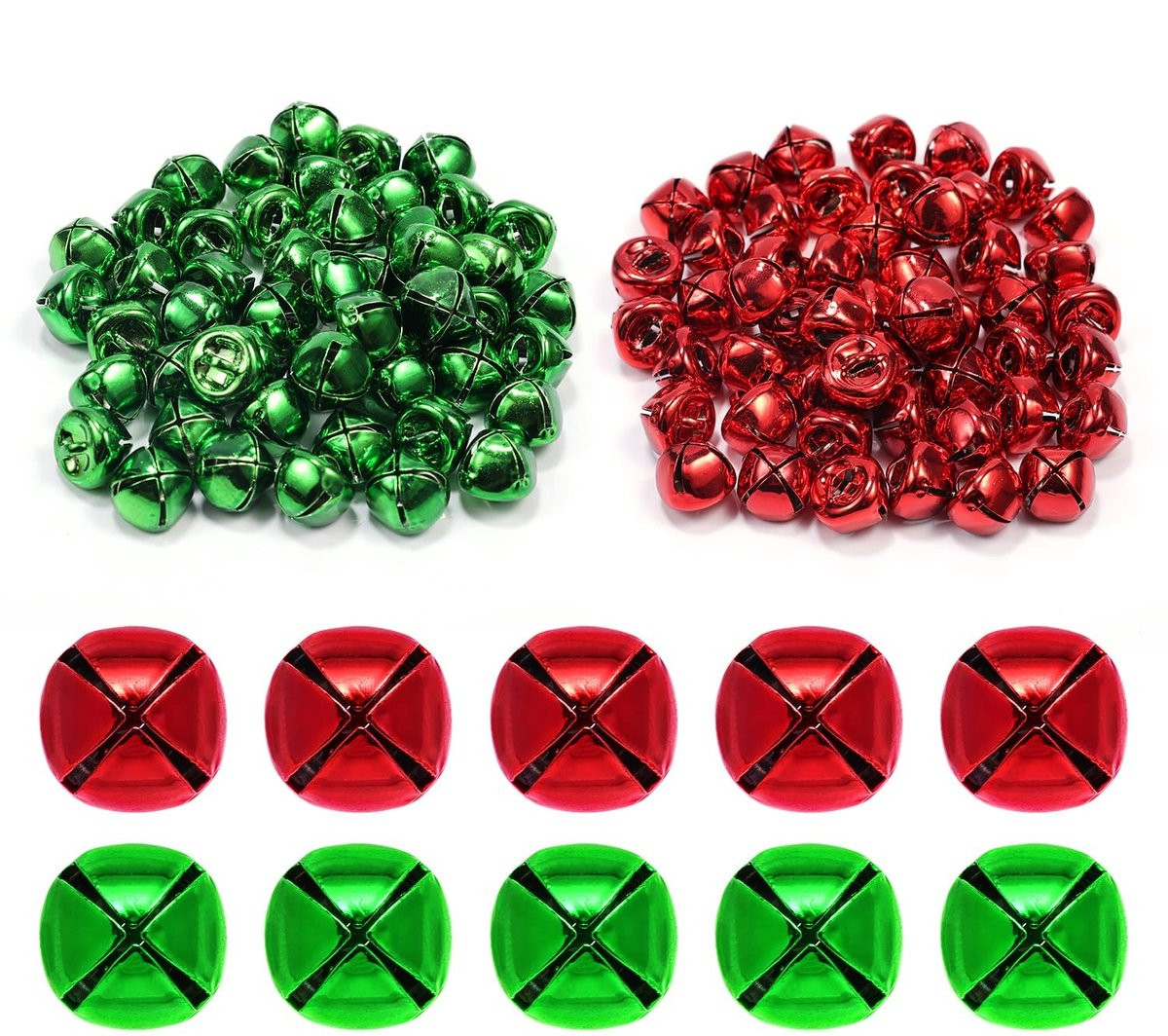 Dailygoods Kerst Jingle Bells - 100 stuks Metalen Belletjes - Rood/Groen - 1,2 cm