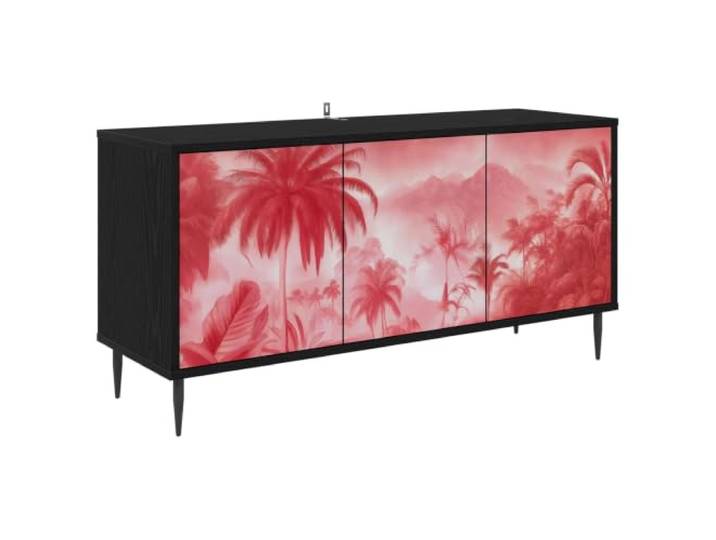 Makastle TV-Schrank 102x33x51 cm Schwarz Eichen-Optik 3 Türen