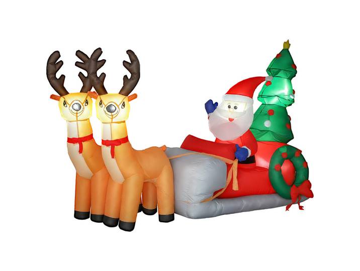 Outsunny 216 cm Aufblasbarer Weihnachtsmann auf Schlitten mit 2 Rentier mit LED-Lichtern, Mehrfarbig, Textil, 90x150x216 cm, Dekoration, Weihnachtsdekoration
