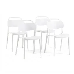 RATTATAN Set mit 4 stapelbaren Stühlen für Innen- und Außenbereich aus Kunstharz, integrierter Griff, für Küche, Garten, Bar und Restaurant - Brenda/Weiß