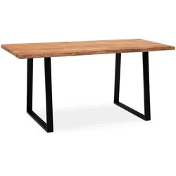 Esstisch Massivholz Baumkante Schwarz Metall Handgefertigt TARN, Goldbraun-Schwarz 120x60x76 cm