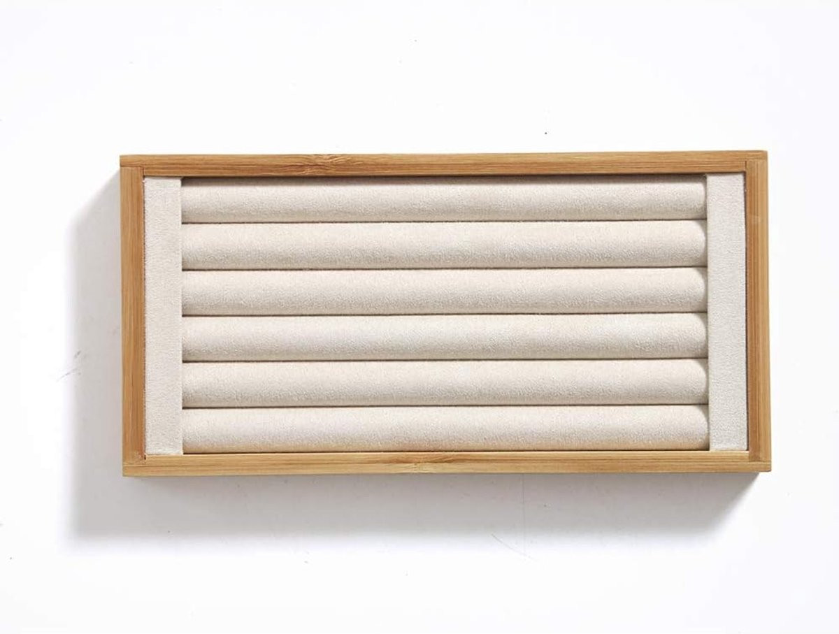 Bamboe ring display houder voor sieraden opslag en organisatie, beige