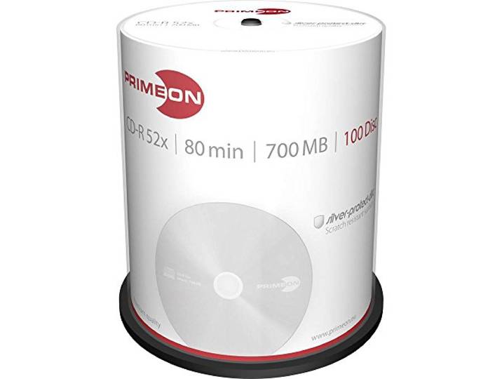 PRIMEON CD-R 80Min/700MB/52x Cakebox (100 schijfjes), zilver-protect-disc Surface