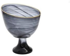 "Alice Pazkus Black Alabaster Footed Candy 6.75"" Bowl With Gold Trim"