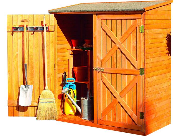 Garten-Geräteschrank PROMADINO Pforzheim , braun (honigbraun), Holzwerkstoff, Gerätehäuser, Garten-Geräteschrank