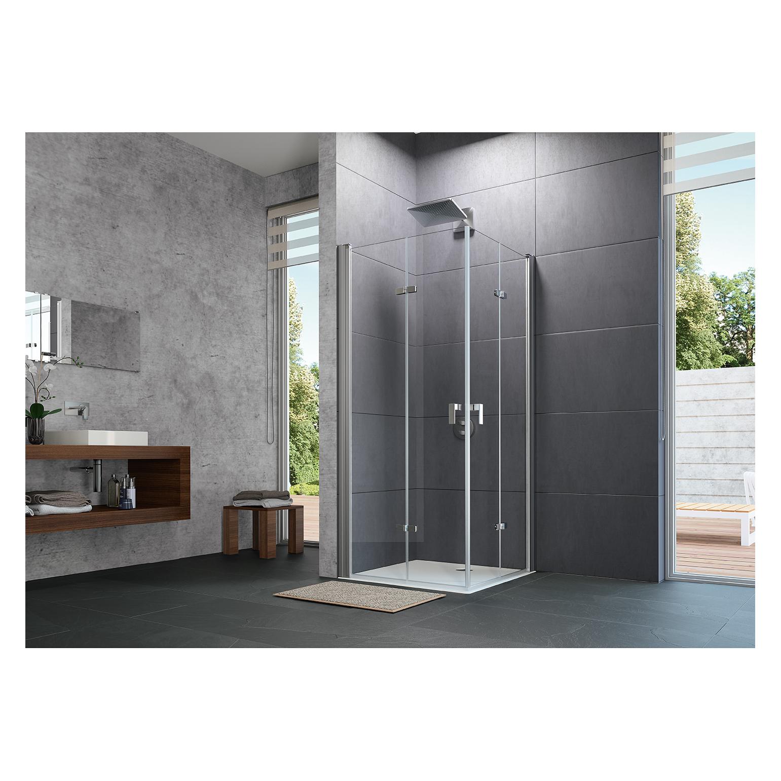 Hüppe Design pure Schwingfalttür, Linksbefestigung, Breite 1000mm, Höhe 2000mm, Montage auf Dusch (211 cm, 100 cm, 200 cm) (8P0811087321)