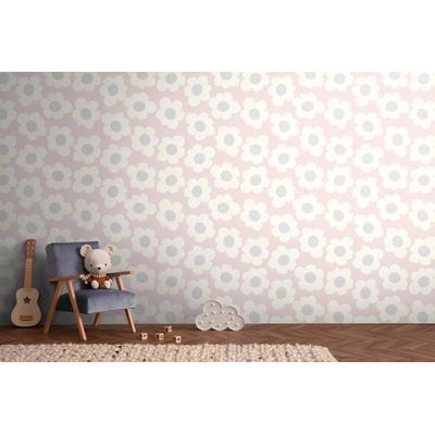 Vliestapete LIVING WALLS "Kids Studio Retro Blumen – Vliestapete für Kinder", rosa, B:0,53m H:0m L:10,05m, Vinyl, Vlies, Tapeten, Große grafische Blüten im freundlichen Retro-Look