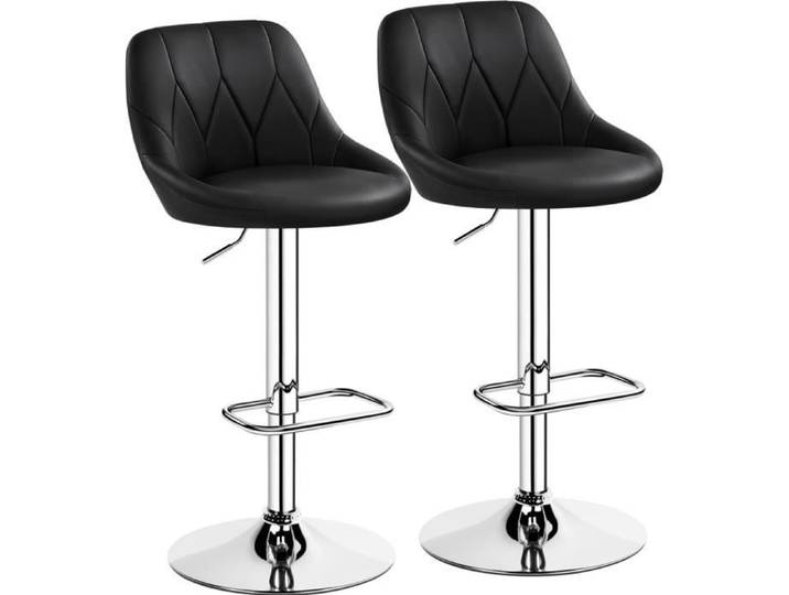 Lot de 2 Tabourets de Bar en Similicuir Hauteur Réglable - YAHEETECH - Noir - Assise Pivotante Repose-pied