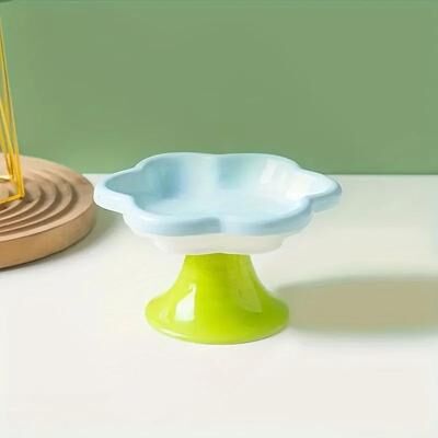 Inspire Essentials Ceramic Raised Cat Bowl With Elevated Flower Stand blue