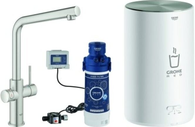 Grohe Spültisch-Einhebelmischer Red Duo supersteel, M-Size, mit Boiler (30327DC1)