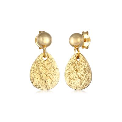 Paar Ohrstecker ELLI "Ohrringe Plättchen Tropfen Vintage Design 925 Silber" Gr. 20, gold, Ohrringe, Damen, 20, ohne Stein, Silber 925 (Sterlingsilber)