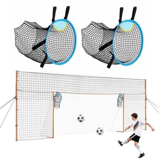 Tragbares Fußballtor - 484 x 212 cm - Eisenrahmen - Orangefarbene Pfosten - Für Garten und Park - Mit Tornetz und Fangnetz