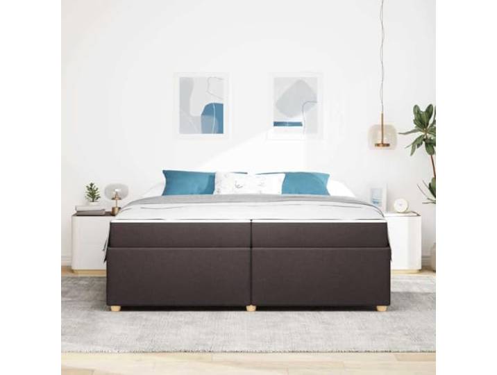 KTHLBRH Doppelbett 200 x 200 cm mit Matratze, Stoff dunkelbraun Struktur aus Holz, Taschenfederkernmatratze, schwarze Beine, einfache Montage