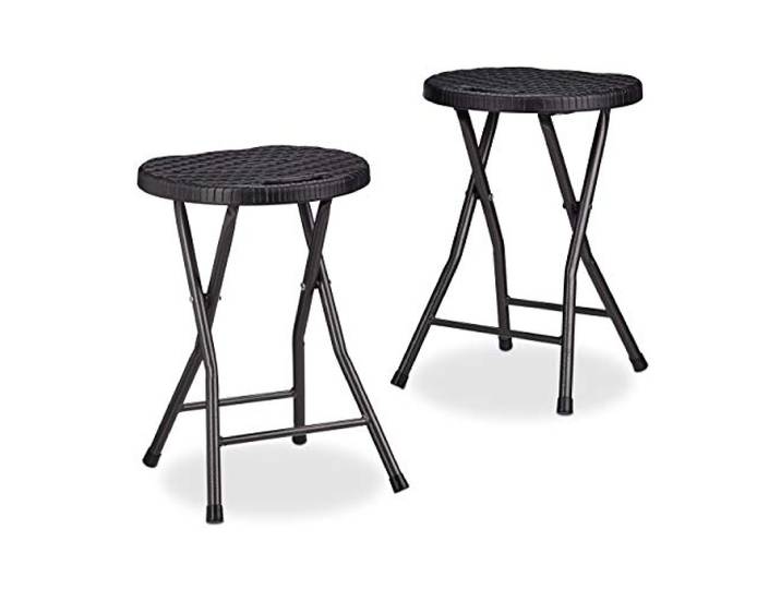 Relaxdays Tabouret de Jardin Lot de 2 Bastian Pliant Plastique Optique rotin Balcon terrasse Rond résistant HxlxP: 45 x 32\,5 x 29 cm\, Noir