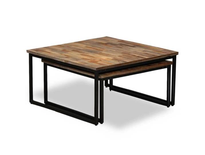 Table basse gigogne - MOTHINESSTO - LY0900 - Teck massif recyclé - Acier - 2 pièces