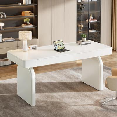 BLUEBELL White Desk with Drawers, 63-Inch Modern Executive Office Desk, Glossy Elegant Work Study Writing Table