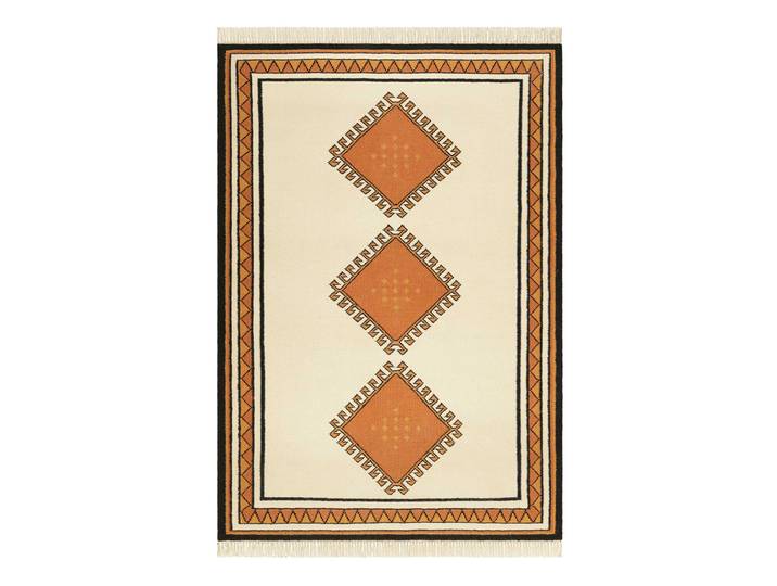 Teppich WECON HOME Afoud , weiß, B:80cm H:5mm L:150cm, Schurwolle, Teppiche, Teppich, Kurzflorteppich, handgewebt, geometrisch, modern, stilvoll, natürlich