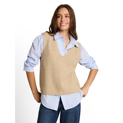 Pullunder TOM TAILOR "Regular", Damen, Gr. L, beige (gravel beige melange), Strick, Obermaterial: 52% Viskose, 27% Polyester, 21% Polyamid, unifarben, bequem hüftbedeckend, V-Ausschnitt, Pullover Pullunder, mit V-Ausschnitt