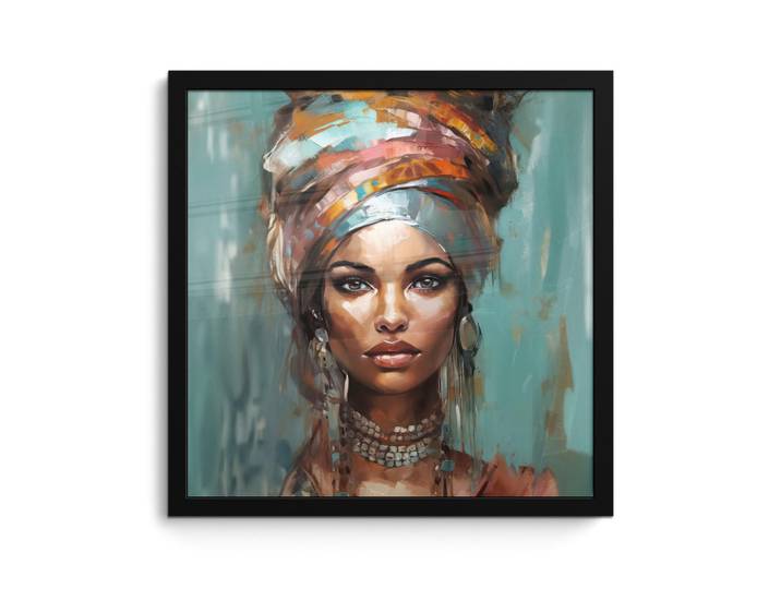 MuchoWow Poster MIT Rahmen Frau - Kunst - Schmuck - Porträt 40x40 cm, Blaugrau, Papier, Quadratisch, 40x40 cm, gerahmt, Bilder & Rahmen, Bilder