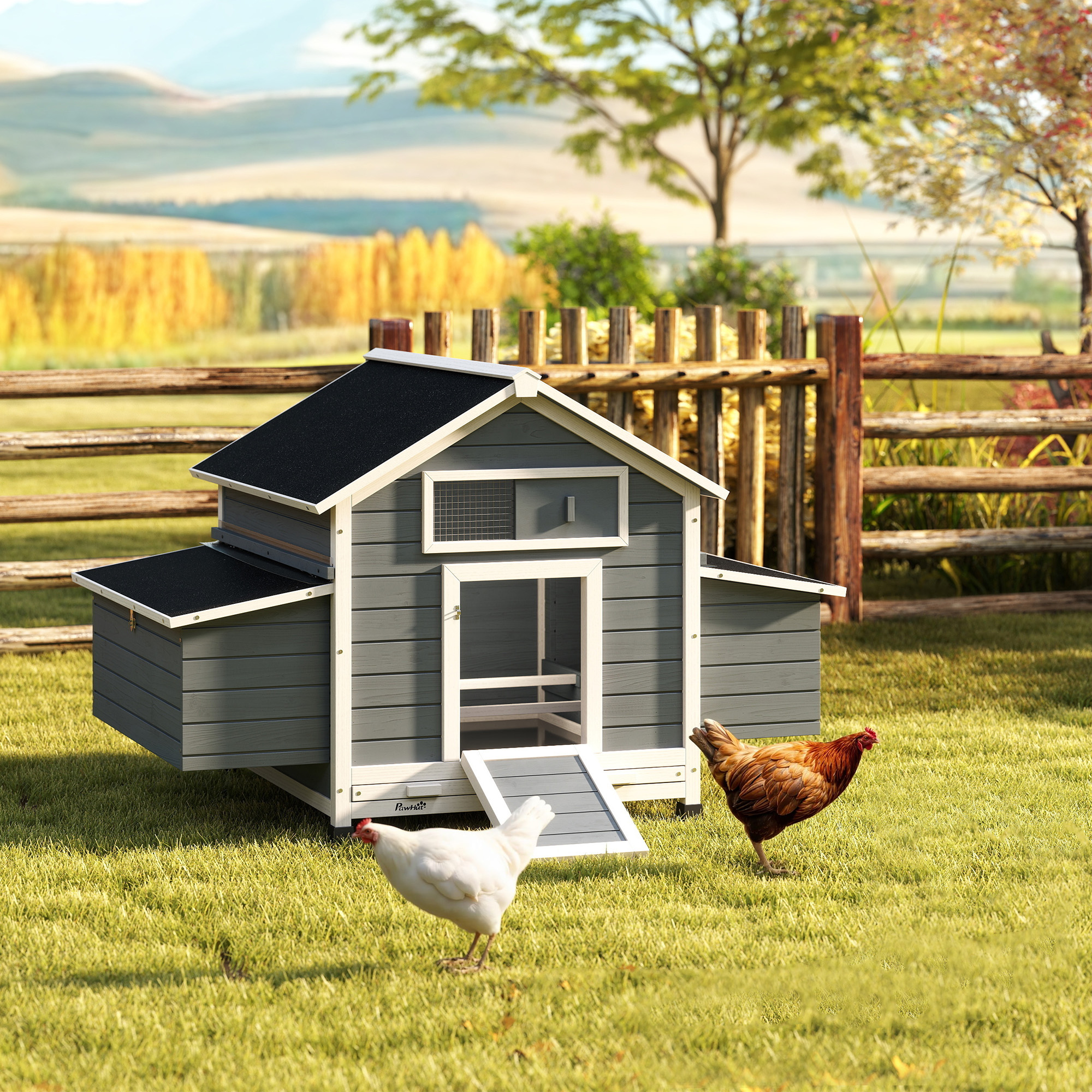 Pawhut Pollaio Casetta per Galline con Tetto Apribile 150x100x96.5 cm Grigio   Aosom Italy