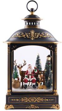 "LED Lantern Scene with Santa and Woodland Animals 17.5""H by Melrose in Black. Gold (Size ONE SIZE)"
